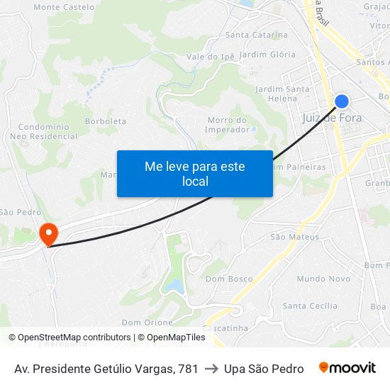 Av. Presidente Getúlio Vargas, 781 to Upa São Pedro map