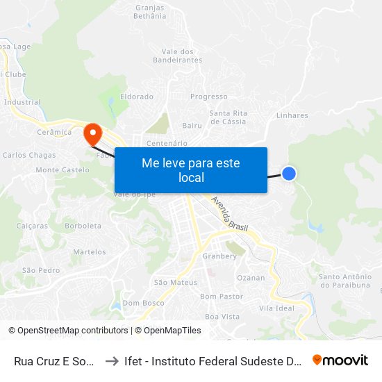 Rua Cruz E Souza, 119 to Ifet - Instituto Federal Sudeste De Minas Gerais map