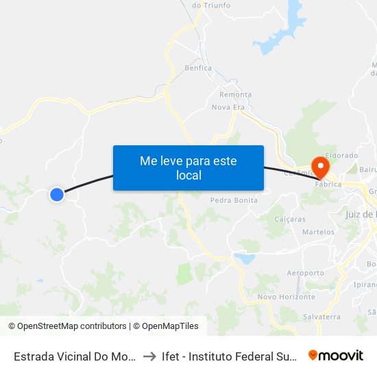 Estrada Vicinal Do Morro Do Arrependido to Ifet - Instituto Federal Sudeste De Minas Gerais map