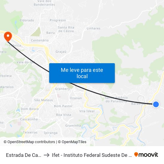 Estrada De Caeté, 21 to Ifet - Instituto Federal Sudeste De Minas Gerais map
