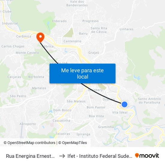 Rua Energina Ernesto Guilherme, 130 to Ifet - Instituto Federal Sudeste De Minas Gerais map