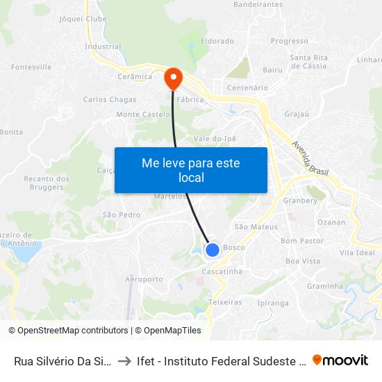 Rua Silvério Da Silveira, 330 to Ifet - Instituto Federal Sudeste De Minas Gerais map