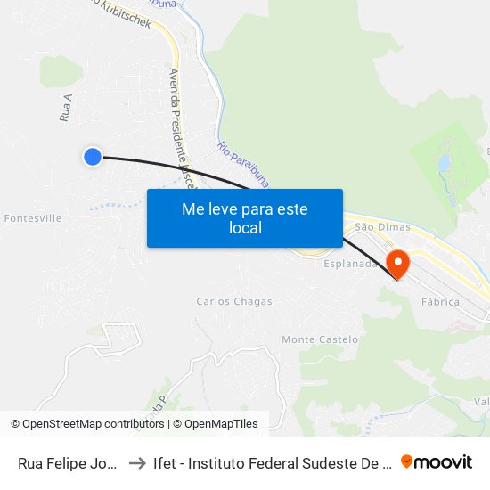 Rua Felipe José, 105 to Ifet - Instituto Federal Sudeste De Minas Gerais map