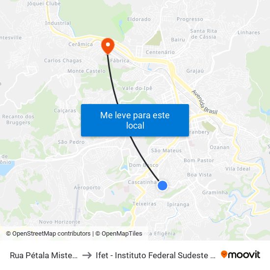 Rua Pétala Misteriosa, 155 to Ifet - Instituto Federal Sudeste De Minas Gerais map