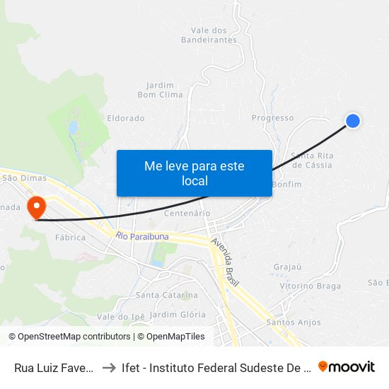 Rua Luiz Favero, 743 to Ifet - Instituto Federal Sudeste De Minas Gerais map