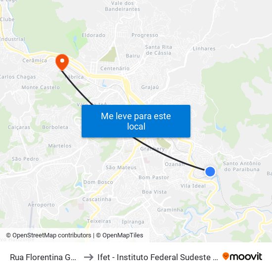 Rua Florentina Garcia, 1074 to Ifet - Instituto Federal Sudeste De Minas Gerais map