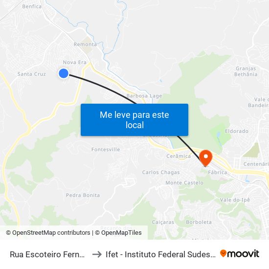 Rua Escoteiro Fernando César, 33 to Ifet - Instituto Federal Sudeste De Minas Gerais map