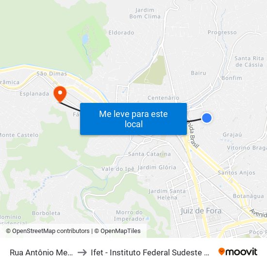 Rua Antônio Meurer, 234 to Ifet - Instituto Federal Sudeste De Minas Gerais map