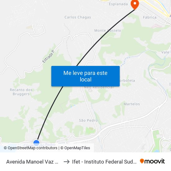 Avenida Manoel Vaz De Magalhães, 400 to Ifet - Instituto Federal Sudeste De Minas Gerais map