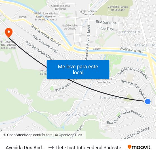 Avenida Dos Andradas, 555 to Ifet - Instituto Federal Sudeste De Minas Gerais map