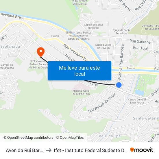 Avenida Rui Barbosa, 50 to Ifet - Instituto Federal Sudeste De Minas Gerais map