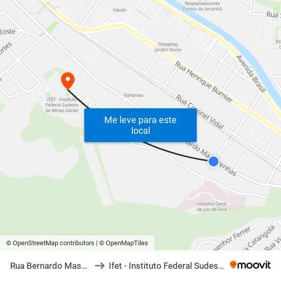 Rua Bernardo Mascarenhas, 757 to Ifet - Instituto Federal Sudeste De Minas Gerais map