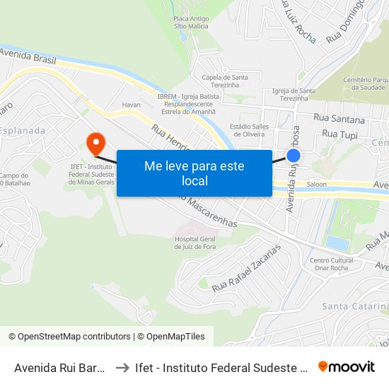 Avenida Rui Barbosa, 510 to Ifet - Instituto Federal Sudeste De Minas Gerais map