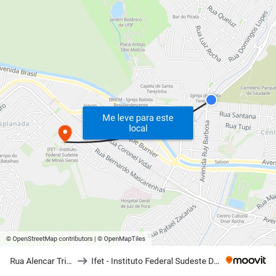 Rua Alencar Tristão, 47 to Ifet - Instituto Federal Sudeste De Minas Gerais map
