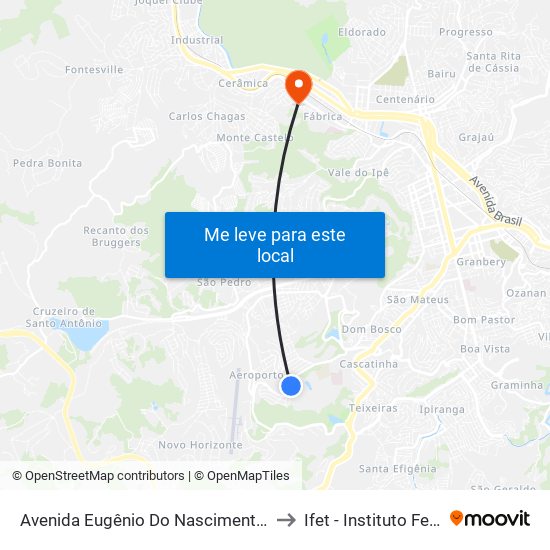 Avenida Eugênio Do Nascimento / Estádio Municipal (Entrada Para Torcida Visitante) to Ifet - Instituto Federal Sudeste De Minas Gerais map