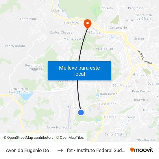 Avenida Eugênio Do Nascimento, 532 to Ifet - Instituto Federal Sudeste De Minas Gerais map