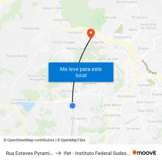Rua Esteves Pyramides Filho, 200 to Ifet - Instituto Federal Sudeste De Minas Gerais map