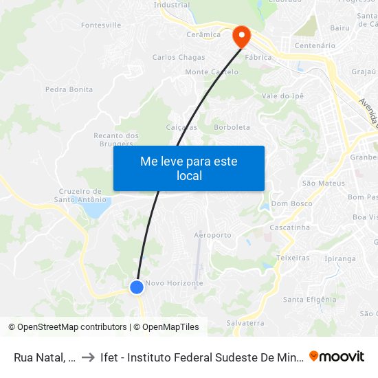 Rua Natal, 760 to Ifet - Instituto Federal Sudeste De Minas Gerais map