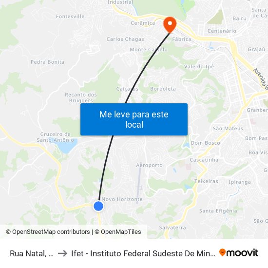 Rua Natal, 500 to Ifet - Instituto Federal Sudeste De Minas Gerais map