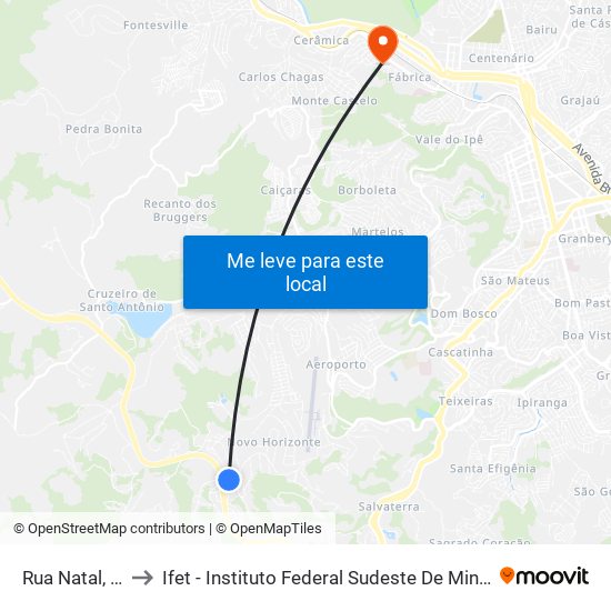 Rua Natal, 150 to Ifet - Instituto Federal Sudeste De Minas Gerais map