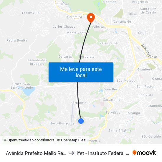 Avenida Prefeito Mello Reis / Associação Portuguesa to Ifet - Instituto Federal Sudeste De Minas Gerais map