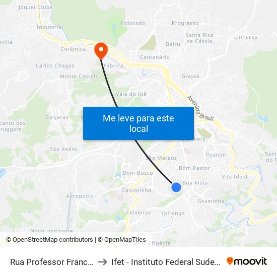 Rua Professor Francisco Sobral, 50 to Ifet - Instituto Federal Sudeste De Minas Gerais map