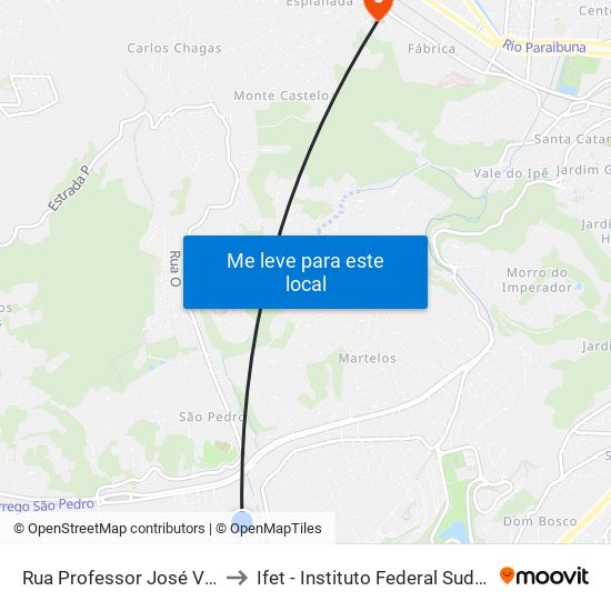 Rua Professor José Vilas Bouçada, 305 to Ifet - Instituto Federal Sudeste De Minas Gerais map