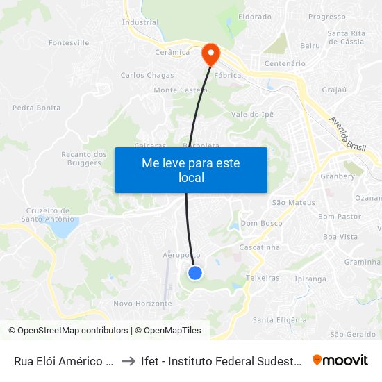Rua Elói Américo Mendes, 78 to Ifet - Instituto Federal Sudeste De Minas Gerais map