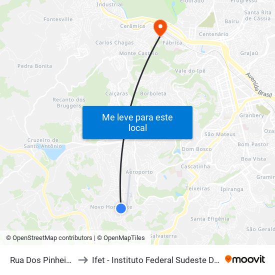Rua Dos Pinheirais, 146 to Ifet - Instituto Federal Sudeste De Minas Gerais map
