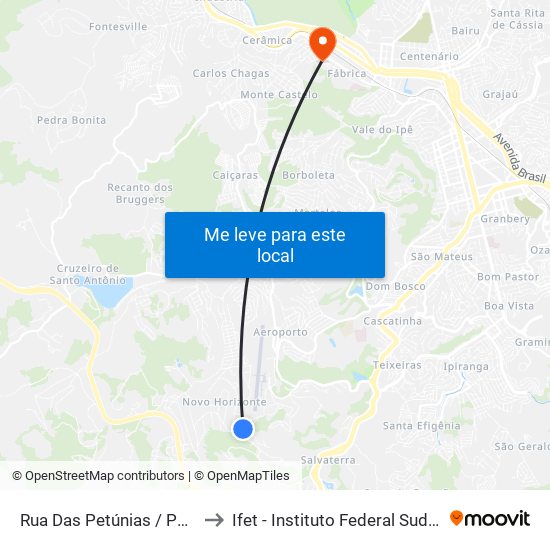 Rua Das Petúnias / Portal Do Aeroporto to Ifet - Instituto Federal Sudeste De Minas Gerais map