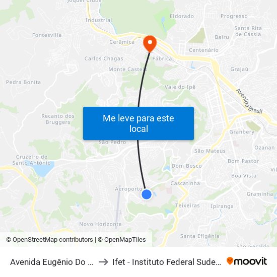 Avenida Eugênio Do Nascimento, 51 to Ifet - Instituto Federal Sudeste De Minas Gerais map