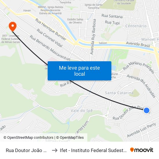 Rua Doutor João Pinheiro, 160 to Ifet - Instituto Federal Sudeste De Minas Gerais map