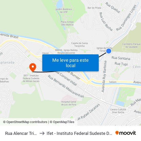 Rua Alencar Tristão, 26 to Ifet - Instituto Federal Sudeste De Minas Gerais map