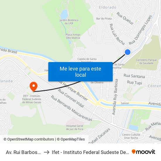 Av. Rui Barbosa, 1200 to Ifet - Instituto Federal Sudeste De Minas Gerais map