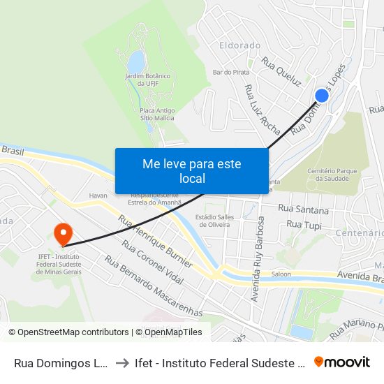 Rua Domingos Lopes, 344 to Ifet - Instituto Federal Sudeste De Minas Gerais map