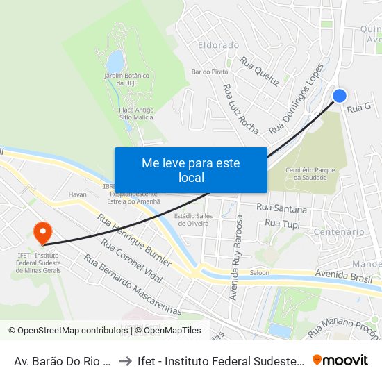 Av. Barão Do Rio Branco, 11 to Ifet - Instituto Federal Sudeste De Minas Gerais map