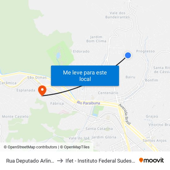 Rua Deputado Arlindo Leite, 350 to Ifet - Instituto Federal Sudeste De Minas Gerais map
