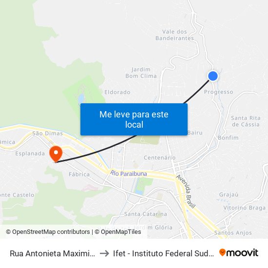 Rua Antonieta Maximiana Sampaio, 119 to Ifet - Instituto Federal Sudeste De Minas Gerais map
