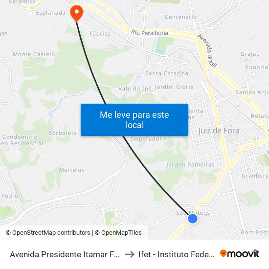 Avenida Presidente Itamar Franco / Escola Estadual Fernando Lobo to Ifet - Instituto Federal Sudeste De Minas Gerais map