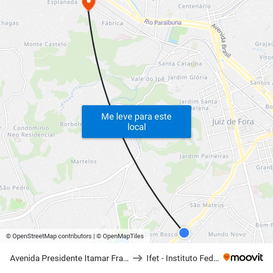 Avenida Presidente Itamar Franco / Hospital Maternidade Terezinha De Jesus to Ifet - Instituto Federal Sudeste De Minas Gerais map
