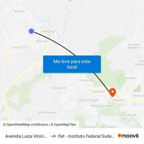 Avenida Luiza Vitória Fernandes, 51 to Ifet - Instituto Federal Sudeste De Minas Gerais map