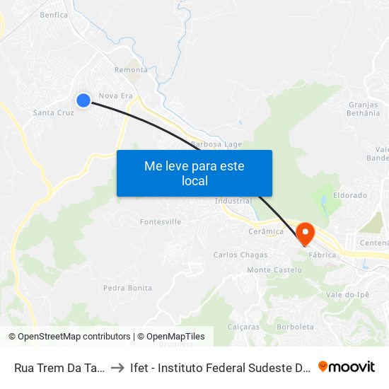 Rua Trem Da Tarde, 110 to Ifet - Instituto Federal Sudeste De Minas Gerais map