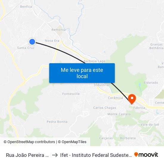 Rua João Pereira Da Silva, 35 to Ifet - Instituto Federal Sudeste De Minas Gerais map