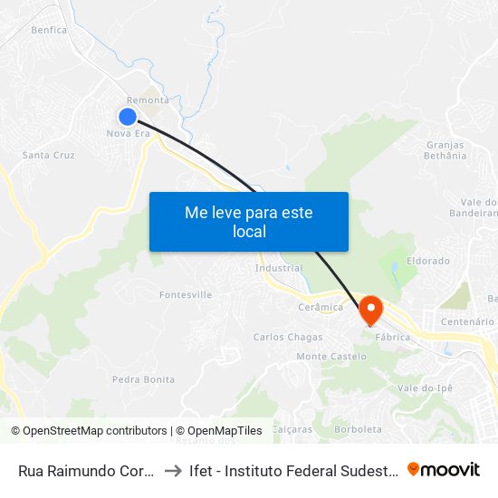 Rua Raimundo Corrêa, 606-670 to Ifet - Instituto Federal Sudeste De Minas Gerais map