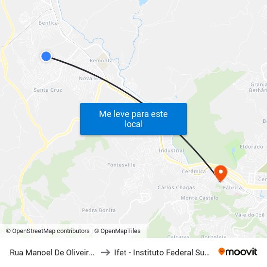 Rua Manoel De Oliveira Miranda, 439-501 to Ifet - Instituto Federal Sudeste De Minas Gerais map