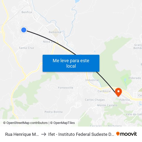 Rua Henrique Meurer, 10 to Ifet - Instituto Federal Sudeste De Minas Gerais map