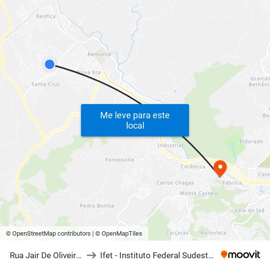 Rua Jair De Oliveira Pires, 188 to Ifet - Instituto Federal Sudeste De Minas Gerais map