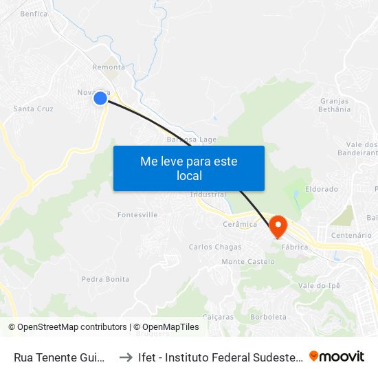 Rua Tenente Guimarães, 310 to Ifet - Instituto Federal Sudeste De Minas Gerais map