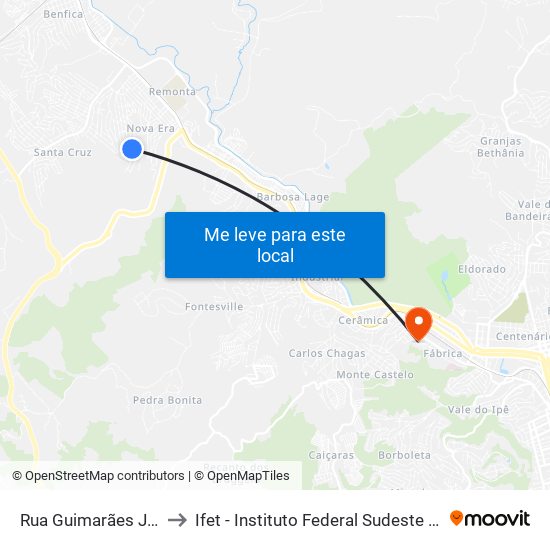 Rua Guimarães Júnior, 826 to Ifet - Instituto Federal Sudeste De Minas Gerais map