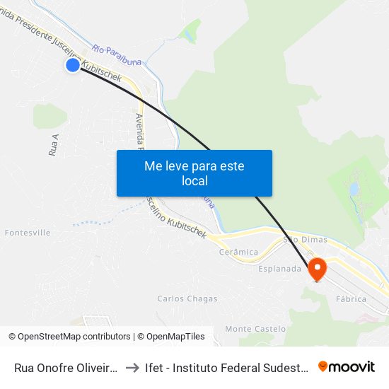 Rua Onofre Oliveira Sales, 175 to Ifet - Instituto Federal Sudeste De Minas Gerais map